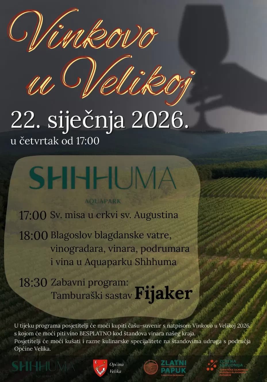 Doživite Vinkovo u Velikoj – slavlje vina i vinograda: Četvrtak 22. siječnja 2026. godine