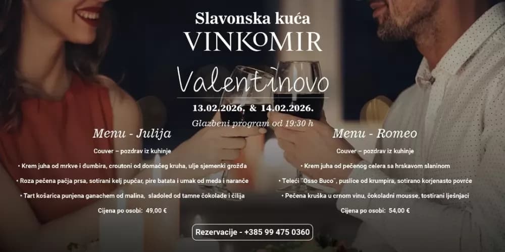 Valentinovo u Restoranu Slavonska kuća Vinkomir