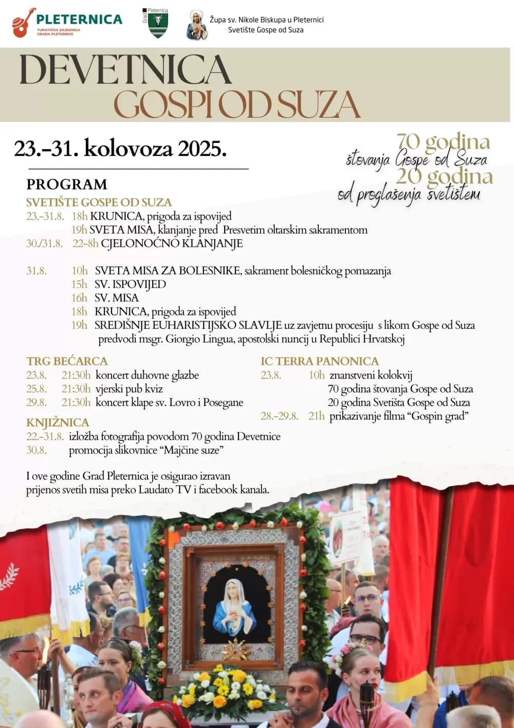 USUSRET DEVETNICAMA: Dvostruki jubilej pleterničkog svetišta - „70 godina štovanja Gospe od Suza i 20 godina od proglašenja svetištem“
